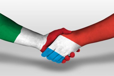 Handshake between luxembourg and italy flags painted on hands, illustration with clipping path.