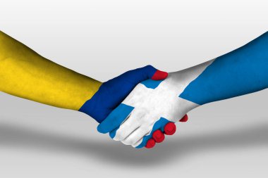 Handshake between scotland and columbia flags painted on hands, illustration with clipping path.