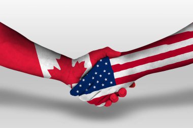 Amerika Birleşik Devletleri ve Kanada bayrakları arasındaki tokalaşma ellerinde, kırpma yolu ile illüstrasyon.