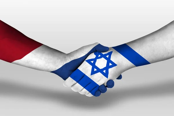 Χειραψία Μεταξύ Israel Και Κάτω Από Σημαίες Ζωγραφισμένα Στα Χέρια — Φωτογραφία Αρχείου