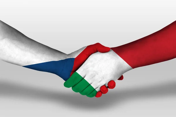 Handshake Italy Czech Republic Flags Painted Hands Illustration Clipping Path — Zdjęcie stockowe