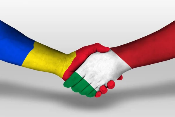 Handshake Italy Romania Flags Painted Hands Illustration Clipping Path — Fotografia de Stock