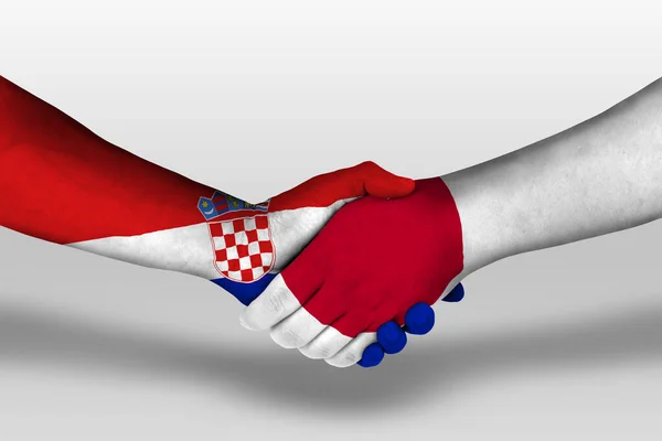 Apretón Manos Entre Japón Croacia Banderas Pintadas Las Manos Ilustración —  Fotos de Stock