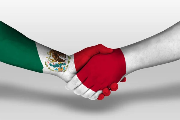 Handshake Japan Mexico Flags Painted Hands Illustration Clipping Path — Stockfoto