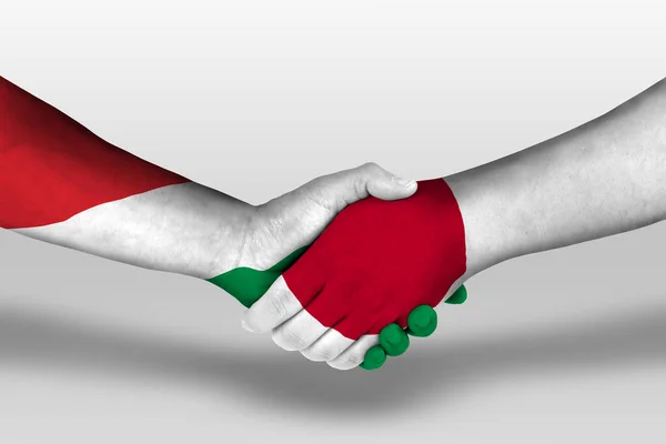 Handshake Japan Hungary Flags Painted Hands Illustration Clipping Path — ストック写真