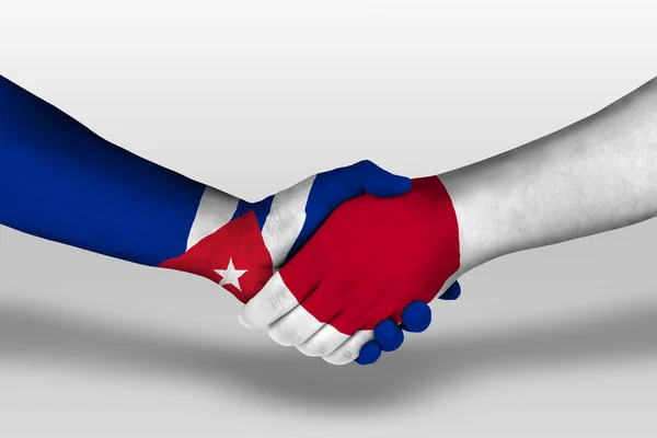 Рукостискання Між Джапан Куба Прапори Намальовані Руках Ілюстрації Відсіканням Шляху — стокове фото
