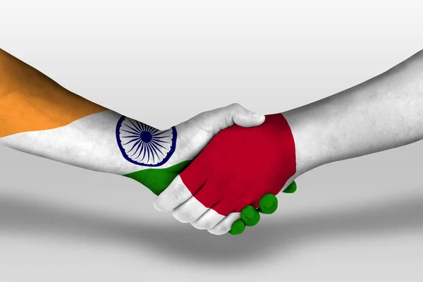 Handshake Japan India Flags Painted Hands Illustration Clipping Path — Fotografia de Stock
