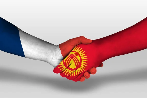Handshake Kyrgyzstan France Flags Painted Hands Illustration Clipping Path — Fotografia de Stock