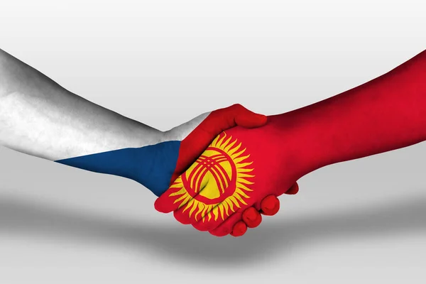 Handshake Kyrgyzstan Czech Republic Flags Painted Hands Illustration Clipping Path — Fotografia de Stock