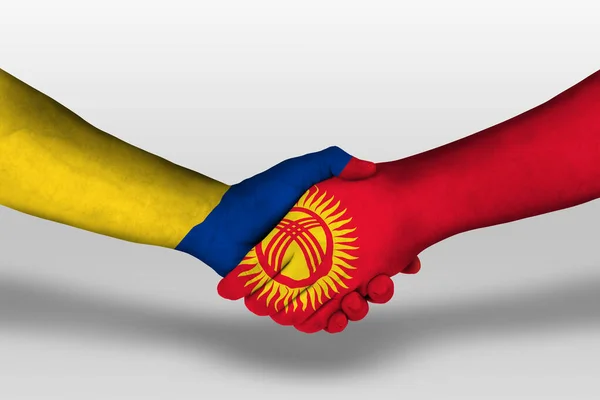 Handshake Kyrgyzstan Columbia Flags Painted Hands Illustration Clipping Path — Fotografia de Stock