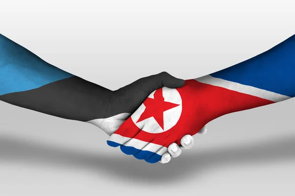 Handshake North Korea Estonia Flags Painted Hands Illustration Clipping Path — Photo