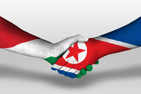 Handshake North Korea Hungary Flags Painted Hands Illustration Clipping Path — Fotografia de Stock
