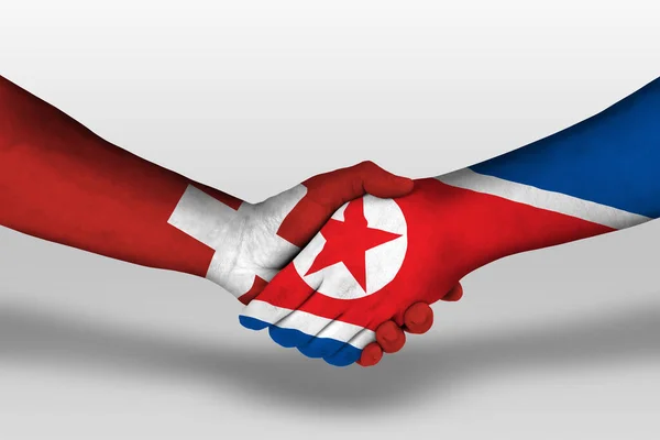 Handshake North Korea Switzerland Flags Painted Hands Illustration Clipping Path — Photo