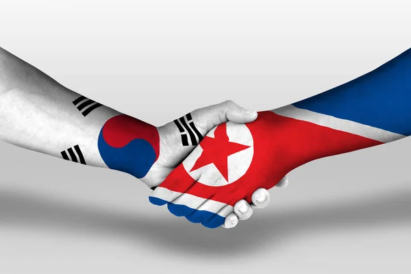 Handshake North Korea South Korea Flags Painted Hands Illustration Clipping — Fotografia de Stock