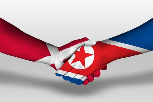 Handshake North Korea Denmark Flags Painted Hands Illustration Clipping Path — Fotografia de Stock