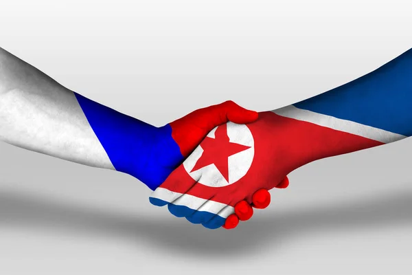 Handshake North Korea Russia Flags Painted Hands Illustration Clipping Path — Fotografia de Stock