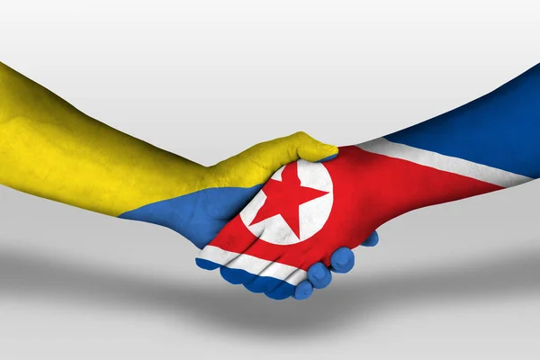 Handshake North Korea Ukraine Flags Painted Hands Illustration Clipping Path — Fotografia de Stock