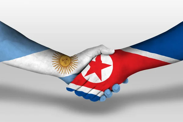 Handshake North Korea Argentina Flags Painted Hands Illustration Clipping Path — Φωτογραφία Αρχείου