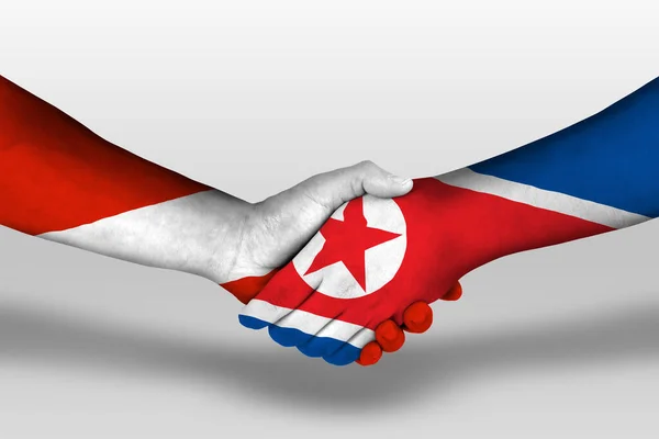 Handshake North Korea Austria Flags Painted Hands Illustration Clipping Path — Fotografia de Stock