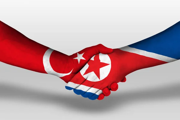 Handshake North Korea Turkey Flags Painted Hands Illustration Clipping Path — Fotografia de Stock