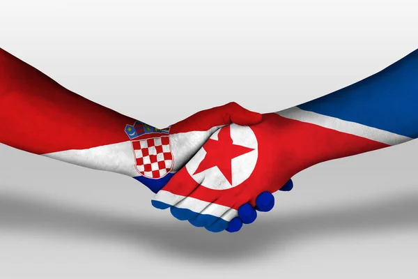 Aperto Mão Entre Coreia Norte Bandeiras Croatas Pintadas Mãos Ilustração — Fotografia de Stock
