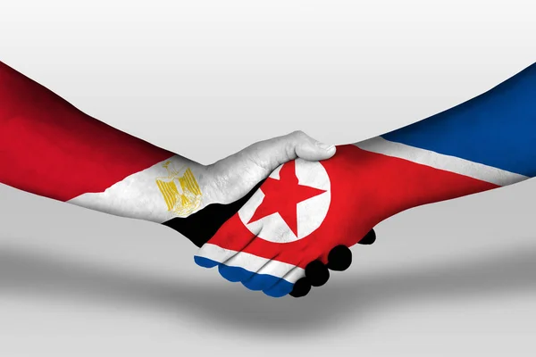 Handshake North Korea Egypt Flags Painted Hands Illustration Clipping Path — Fotografia de Stock