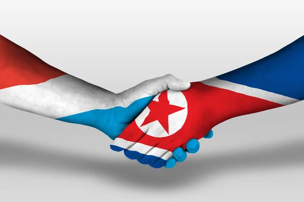 Handshake North Korea Luxembourg Flags Painted Hands Illustration Clipping Path — Fotografia de Stock