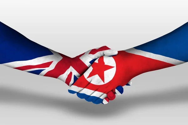 Aperto Mão Entre Coréia Norte Bandeiras Reino Unido Pintadas Mãos — Fotografia de Stock