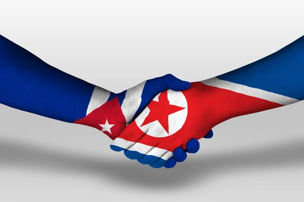 Handshake North Korea Cuba Flags Painted Hands Illustration Clipping Path — Fotografia de Stock