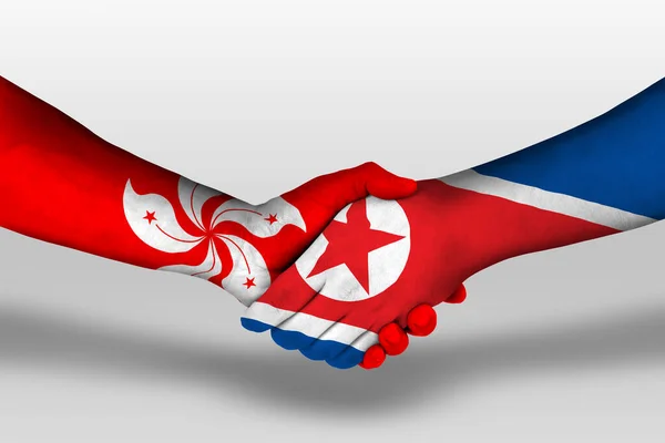 Handshake North Korea Hong Kong Flags Painted Hands Illustration Clipping — Fotografia de Stock