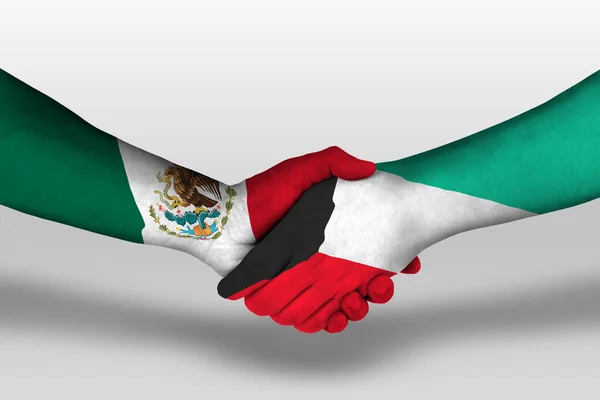 Handshake Kuwait Mexico Flags Painted Hands Illustration Clipping Path — Stock Photo, Image