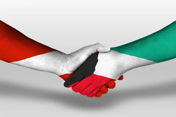 Apretón Manos Entre Kuwait Austria Banderas Pintadas Las Manos Ilustración — Foto de Stock