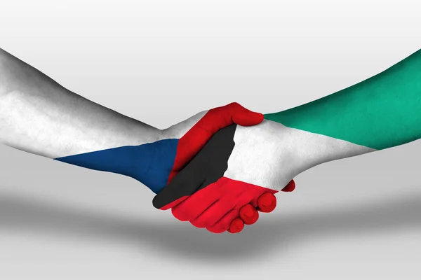 Kézfogás Kuvait Cseh Köztársaság Zászlók Festett Kézen Illusztráció Vágási Útvonal — Stock Fotó