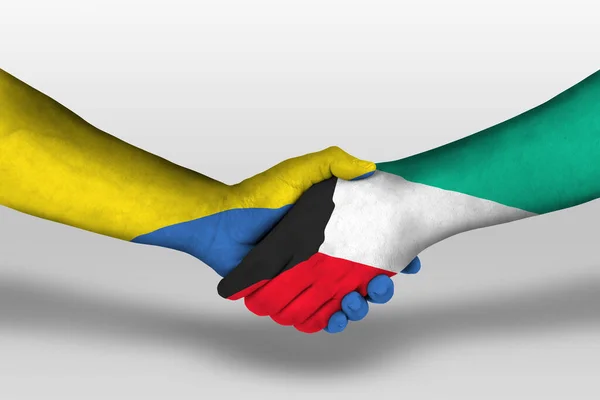 Handshake Kuwait Ukraine Flags Painted Hands Illustration Clipping Path — 스톡 사진