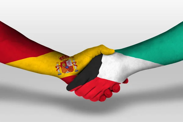 Handshake Kuwait Spain Flags Painted Hands Illustration Clipping Path — Zdjęcie stockowe