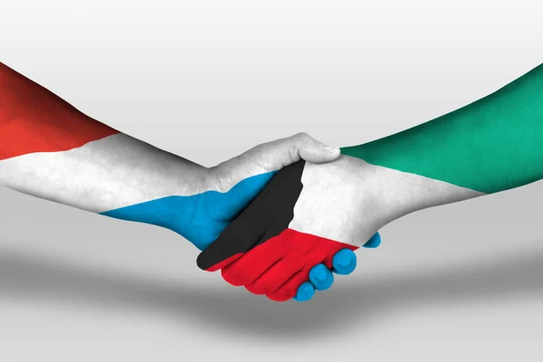 Handshake Kuwait Luxembourg Flags Painted Hands Illustration Clipping Path — стоковое фото