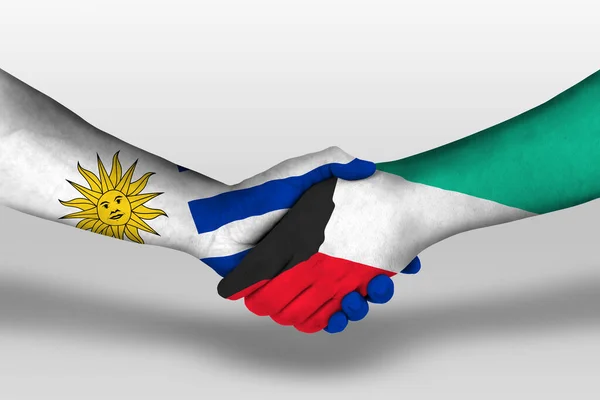 Handshake Kuwait Uruguay Flags Painted Hands Illustration Clipping Path — Fotografia de Stock