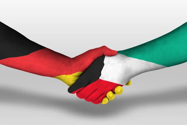 Händedruck Zwischen Kuwait Und Deutschland Flaggen Auf Hände Gemalt Illustration — Stockfoto
