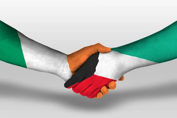 Handshake Kuwait Ireland Flags Painted Hands Illustration Clipping Path — Stok fotoğraf