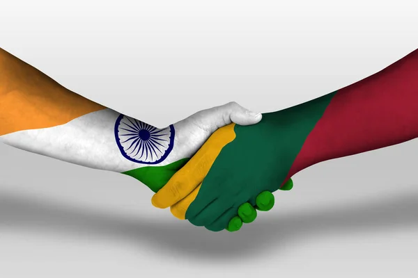 Handshake Lithuania India Flags Painted Hands Illustration Clipping Path — Fotografia de Stock