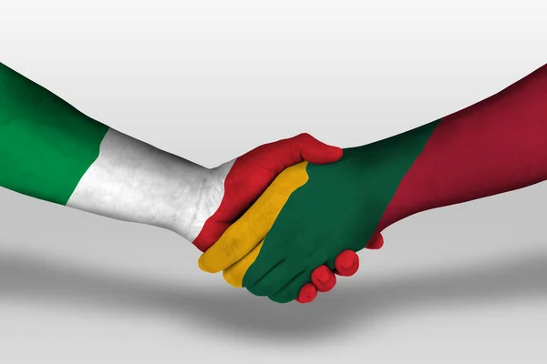 Handshake Lithuania Italy Flags Painted Hands Illustration Clipping Path — Stok fotoğraf