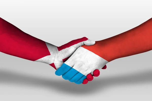 Handshake Luxembourg Denmark Flags Painted Hands Illustration Clipping Path — Photo