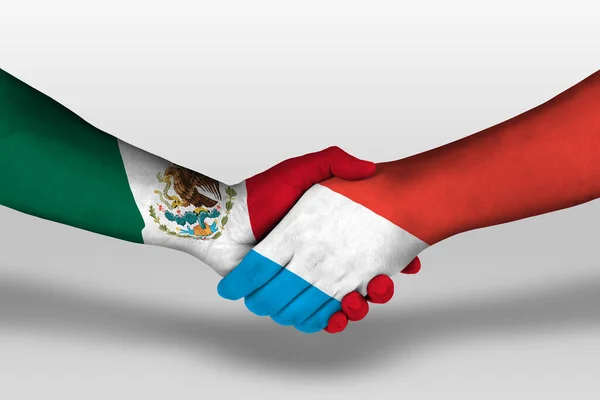 Handshake Luxembourg Mexico Flags Painted Hands Illustration Clipping Path — Stockfoto