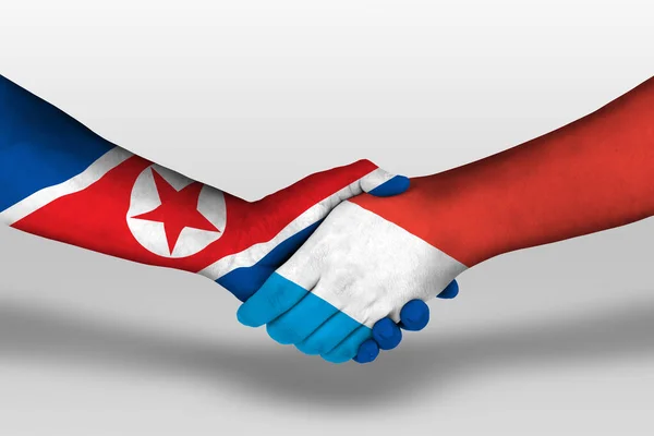 Handshake Luxembourg North Korea Flags Painted Hands Illustration Clipping Path — Fotografia de Stock