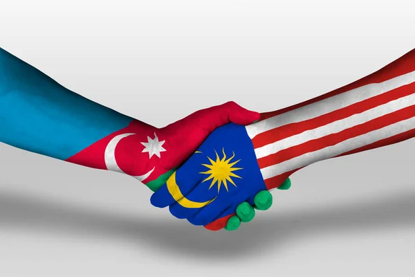 Handshake Malaysia Azerbaijan Flags Painted Hands Illustration Clipping Path — Stock Photo, Image