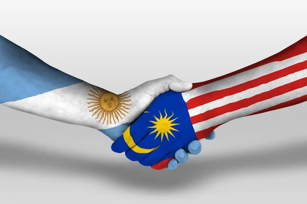 Handshake Malaysia Argentina Flags Painted Hands Illustration Clipping Path — Zdjęcie stockowe