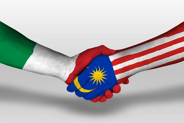 Handshake Malaysia Italy Flags Painted Hands Illustration Clipping Path — Stock Photo, Image