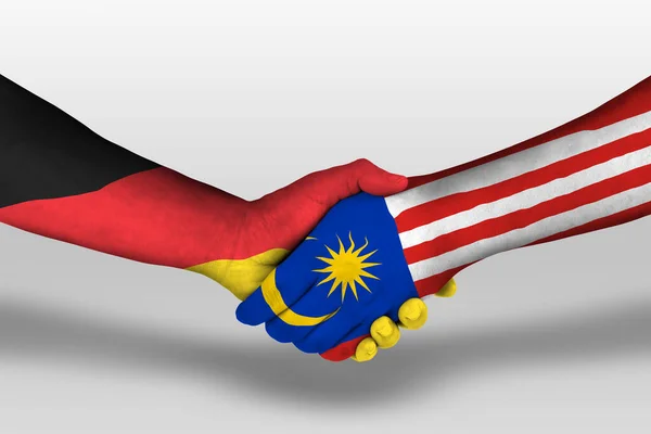 Handshake Malaysia Germany Flags Painted Hands Illustration Clipping Path — Fotografia de Stock