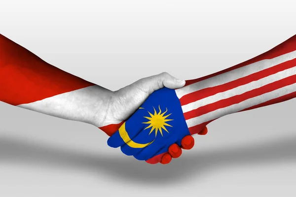 Handshake Malaysia Austria Flags Painted Hands Illustration Clipping Path — Stock Photo, Image
