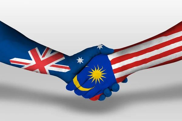 Handshake Malaysia Australia Flags Painted Hands Illustration Clipping Path — Stock Photo, Image
